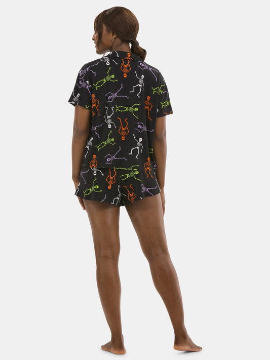 Halloween Women’s Skeleton Printed Notched Top and Shorts Pajama Set from Way to Celebrate