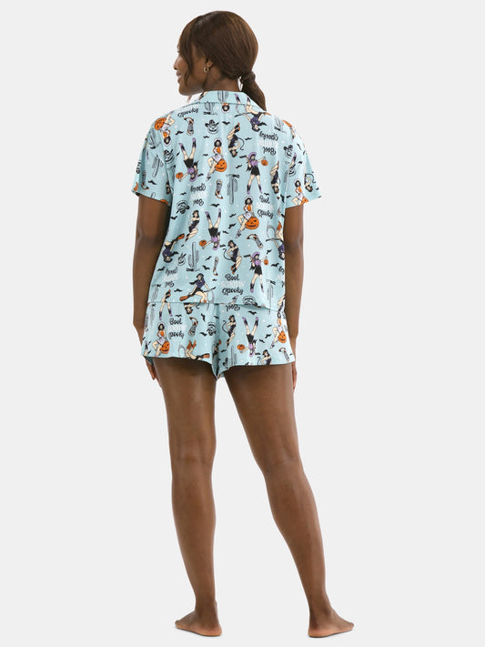 Halloween Women’s Spooky Printed Notched Top and Shorts Pajama Set from Way to Celebrate