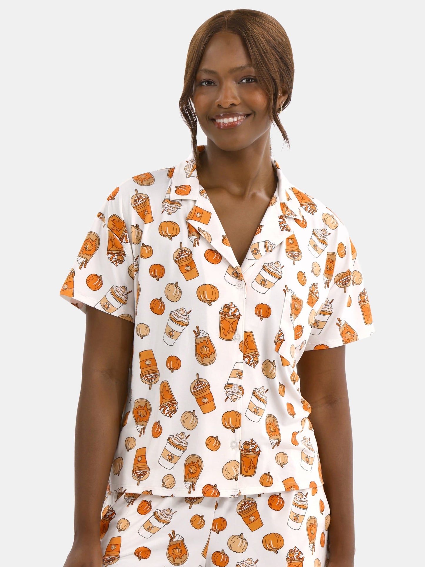 Halloween Women’s Printed Notched Top and Shorts Pumpkin Pajama Set from Way to Celebrate, 2-Piece
