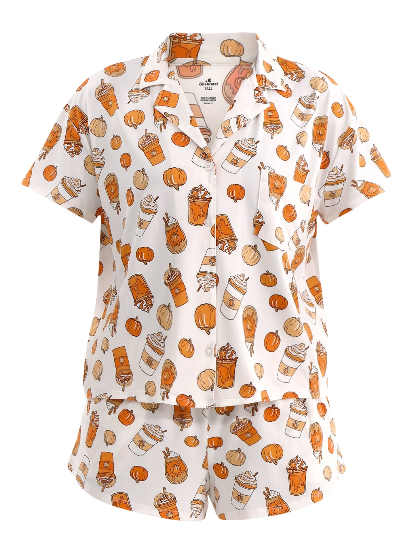 Halloween Women’s Printed Notched Top and Shorts Pumpkin Pajama Set from Way to Celebrate, 2-Piece