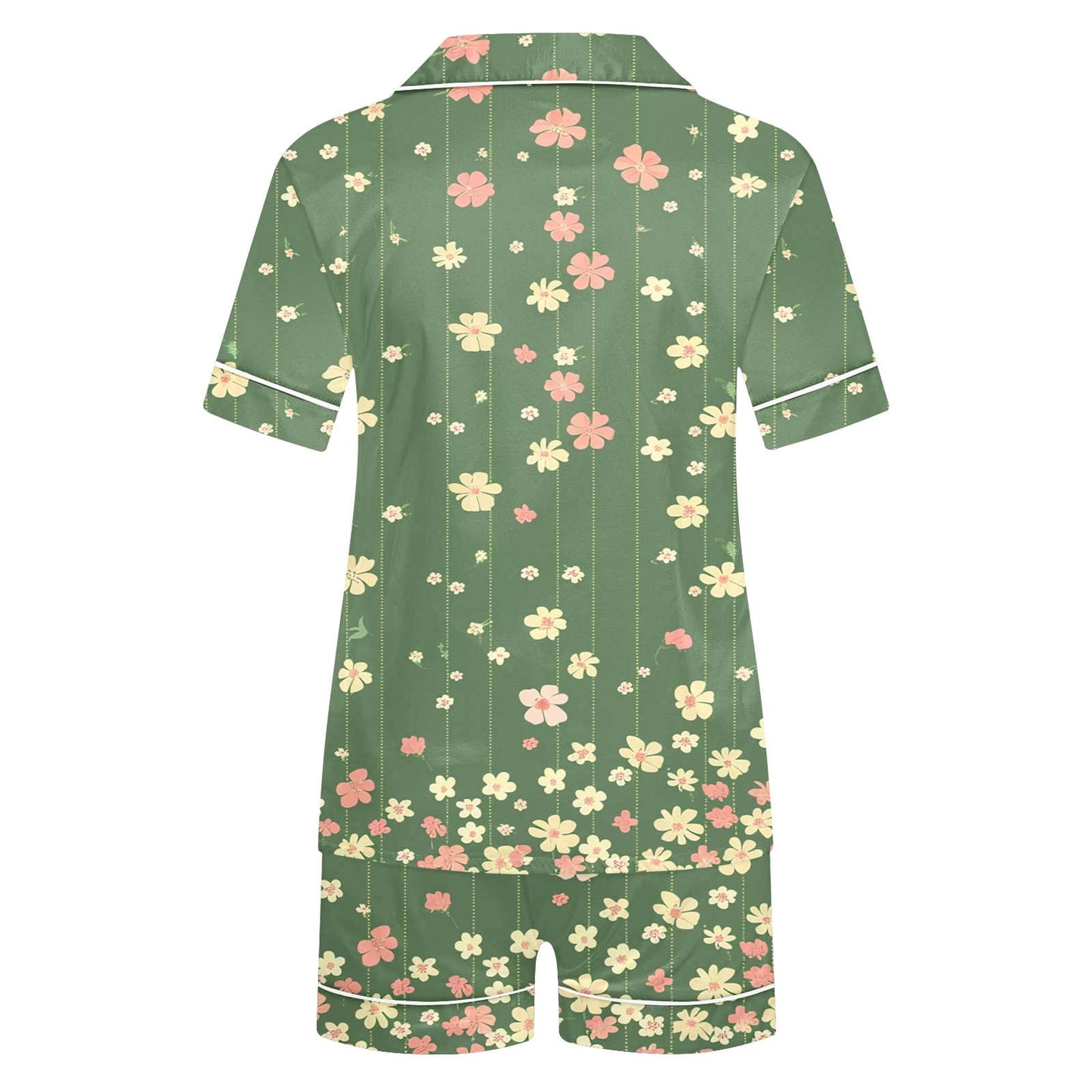 Halloween Pajamas Fashion Casual Printed Short Sleeve Lapel Top with Shorts Loose Comfortable Home Pajama Set Green