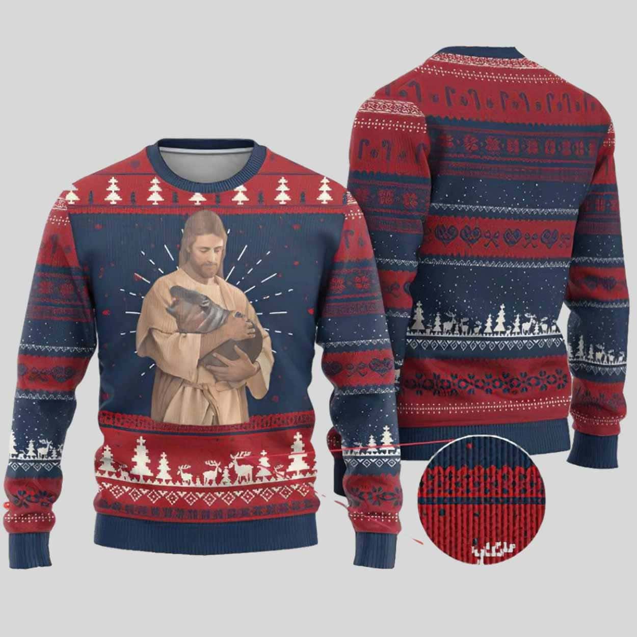 Jesus Loves Moo Deng Ugly Christmas Sweater