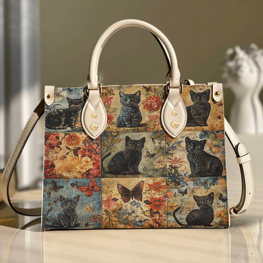 Leather Bag Mystic Floral Black Cat