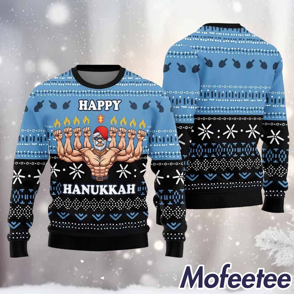 Muscle Santa Happy Hanukkah Ugly Christmas Sweater