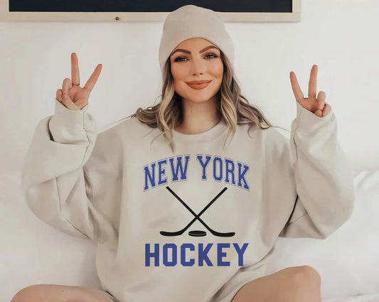 New York Hockey Sweatshirt, Hockey Season Sweatshirt, Hockey Fan Gift, New York Hockey Crewneck, Retro New York Hockey, Hockey Season gift