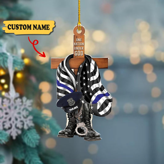 Police One Nation Under God Personalized Flat Ornament Gift For Police, Custom Christmas Ornament, Ornament Christmas, Ornament For Gift