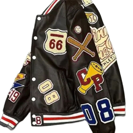 Unisex New Embroidery Harajuku Patchwork PU Coat Women's Hip Hop Leather Jacket Spring Autumn Long Sleeve Female Jacket Outwear