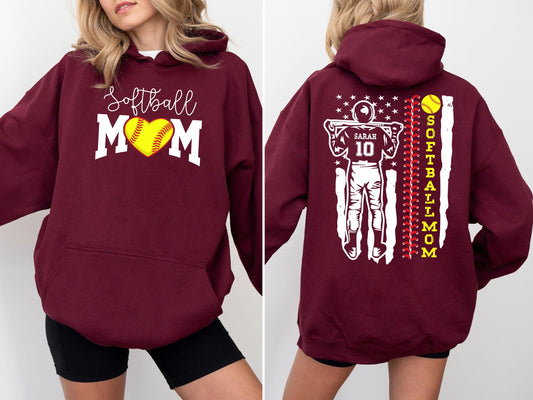 Softball Mom Sweatshirt, Custom Name and Number Softball Shirt, Mother's Day Gift, Game Day Softball Shirt, Gif for Mom, Mom Birthday Gift