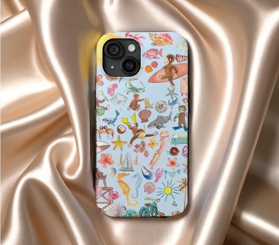 Tough Phone Cases featuring Curious George tropical beach vibes, Protective Phone Covers, Durable Phone Accessories, Cute Monkey Phone