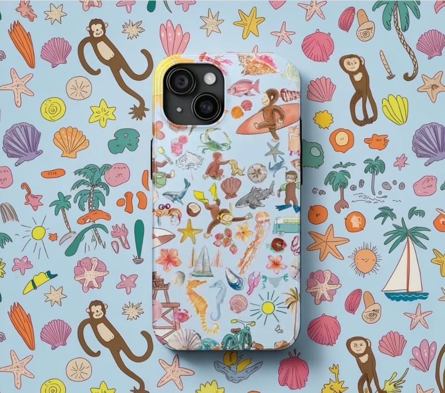 Tough Phone Cases featuring Curious George tropical beach vibes, Protective Phone Covers, Durable Phone Accessories, Cute Monkey Phone