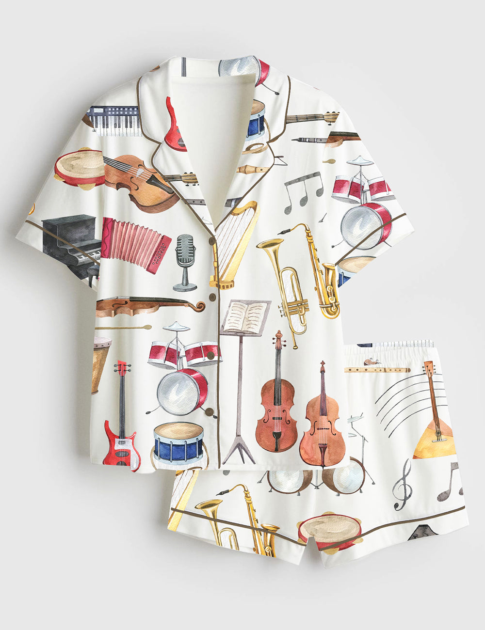 Women’s Musical Instruments Piano Orchestra Concert Band Short Sleeve Satin Pajama Set
