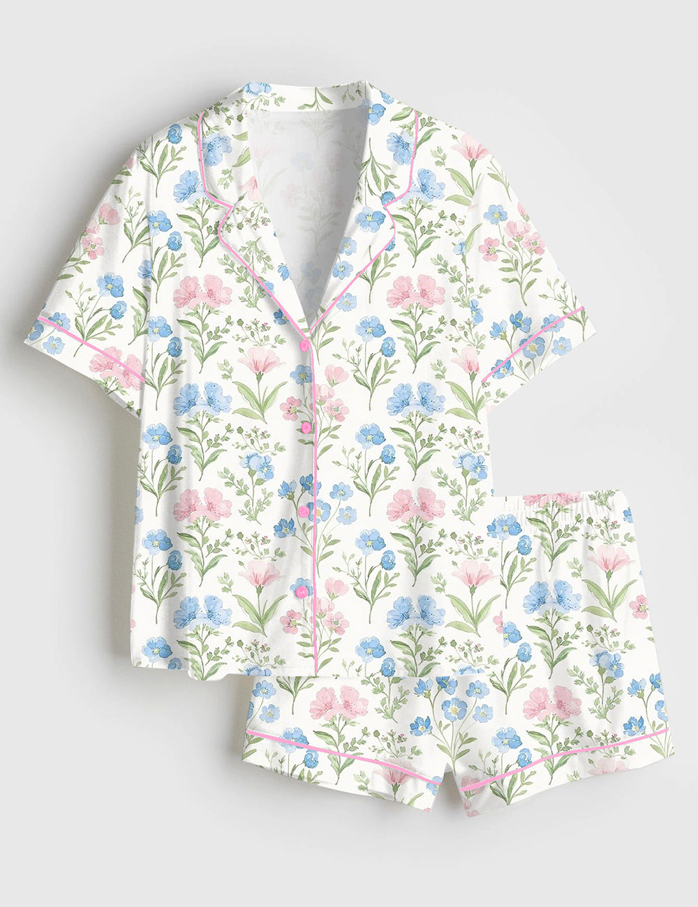 Women’s Pastel Garden Floral Short Sleeve Satin Pajama Set