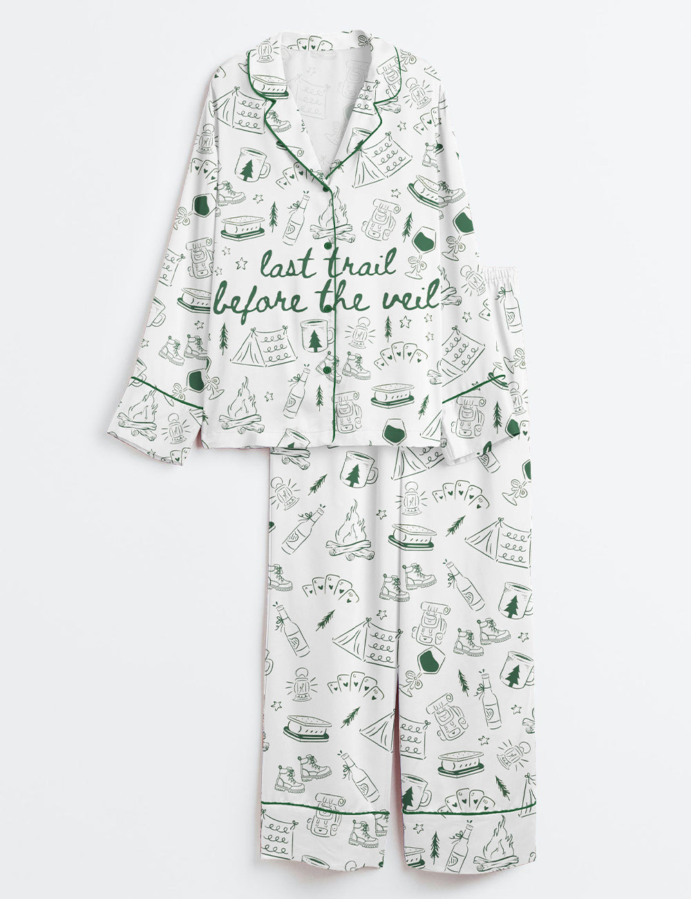 Women’s Last Trail Before the Veil Camp Bachelorette Mountain Bride Hiking Bridal Party Long Sleeve Satin Pajama Set