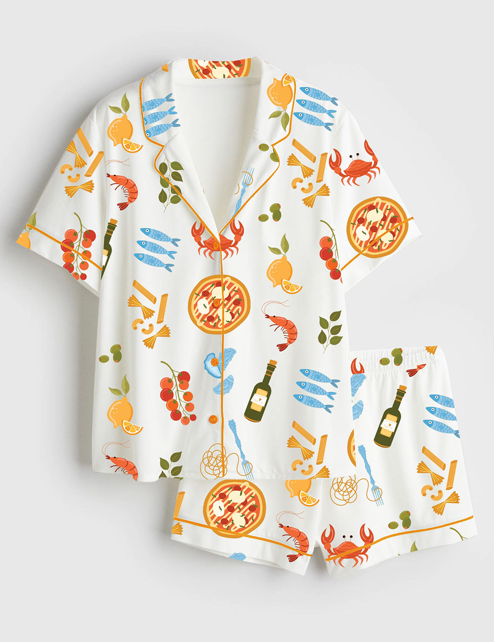 Women’s Italian Summer Fresh Pasta Twirls Juicy Tomatoes Aperol Spritzes And A Splash Of Olive Oil And Wine Short Sleeve Satin Pajama Set
