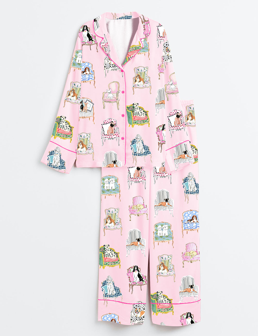 Women’s Dogs Make Everything Better Dog Lover Long Sleeve Satin Pajama Set