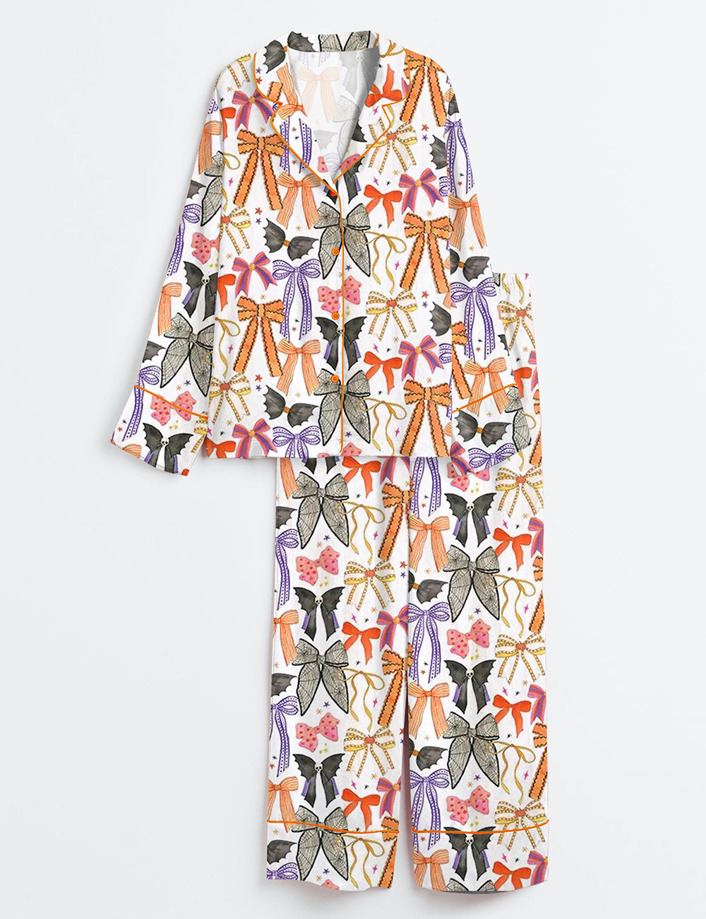 Women’s Halloween Bows Spooky Season Long Sleeve Satin Pajama Set