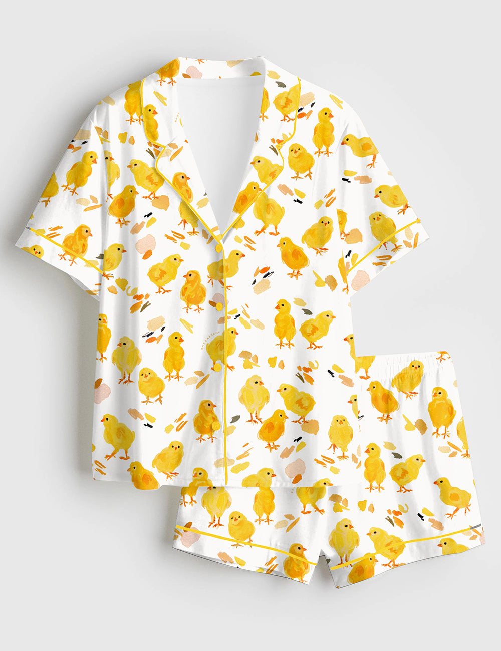 Women's Baby Chickens Cute Animals Short Sleeve Satin Pajama Set