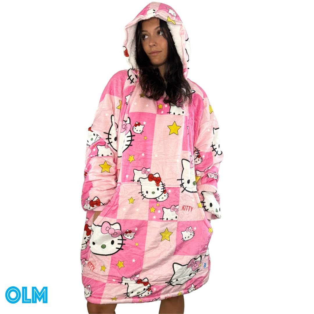 Hello Kitty  wearable Blanket Hoodie  oversize snuggle Sherpa unisex adults and kids
