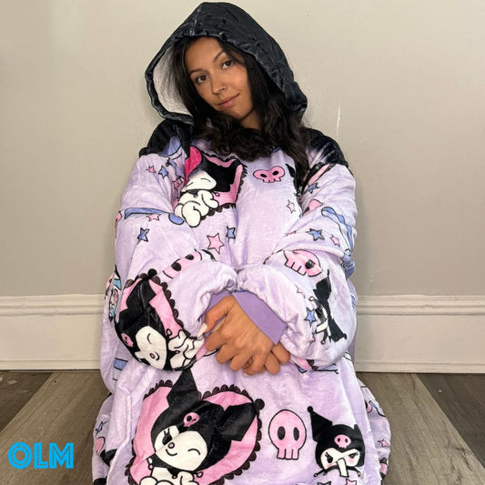 Kuromi hello kitty wearable Blanket Hoodie  oversize snuggle Sherpa  unisex adults and kids