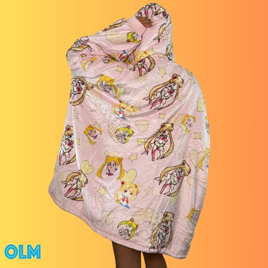 Sailor Moon wearable Blanket Hoodie  oversize snuggle Sherpa    unisex adults and kids