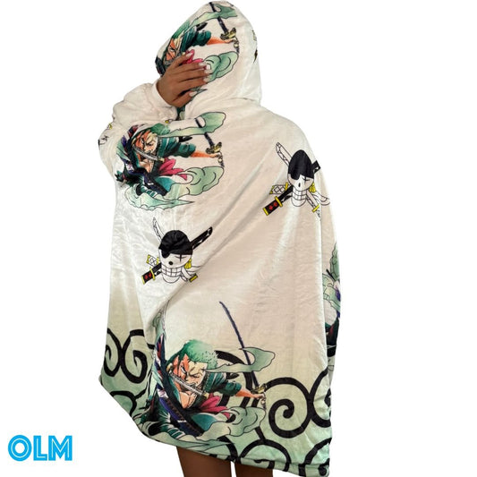 Anime wearable Blanket Hoodie  oversize snuggle Sherpa  zoro  onepiece unisex adults and kids