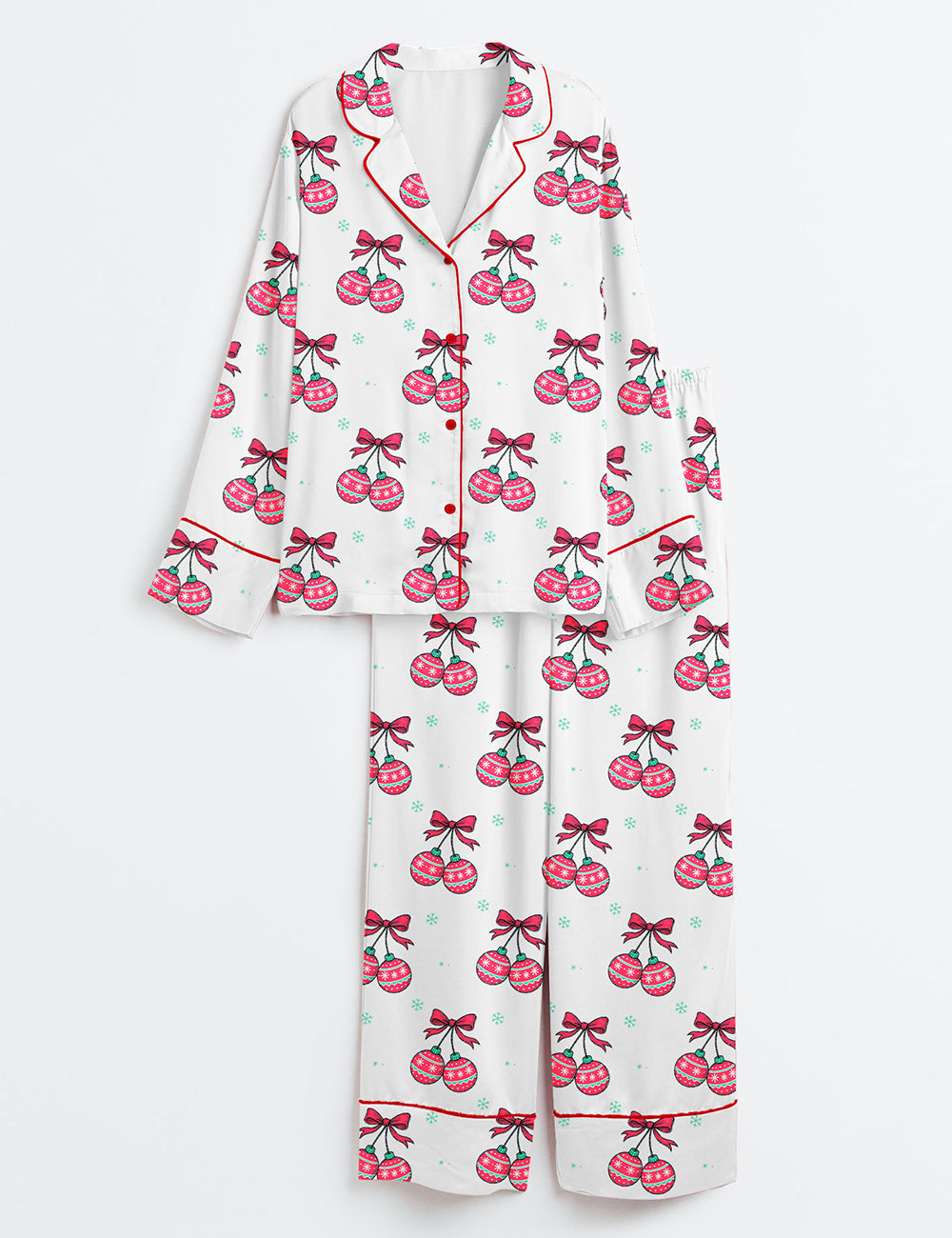 Women’s Coquette Christmas Cherries Long Sleeve Satin Pajama Set