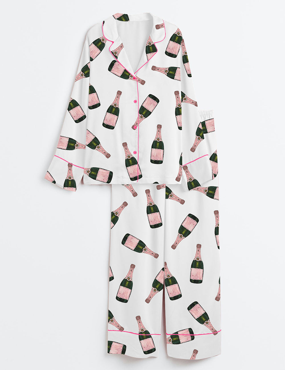 Women's Champagne Bottle Long Sleeve Satin Pajama Set