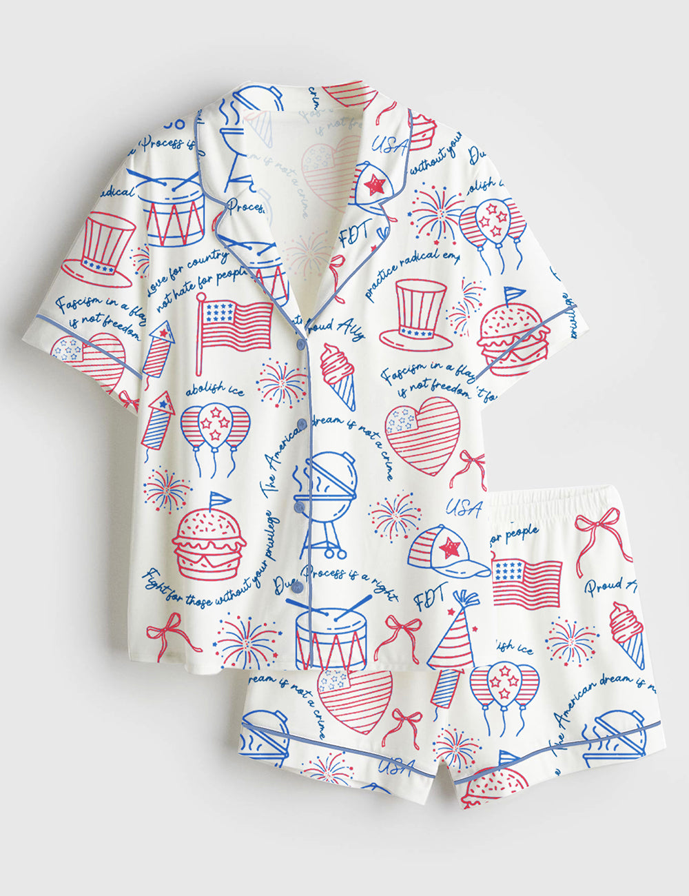 Women’s Liberal Fourth Of July Liberal Patriotic Secret Subtle Message American FDT Print Short Sleeve Satin Pajama Set