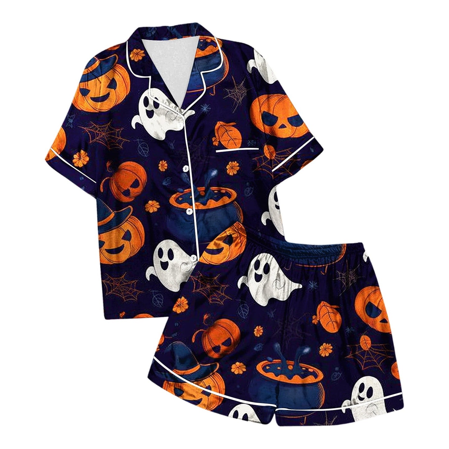 SHITINN Halloween Pajamas Women 2 Piece Silk Pjs Women Halloween Womens Button Down Pajama Sets with Shorts Womens Loungewear Pajama Pants Women Set