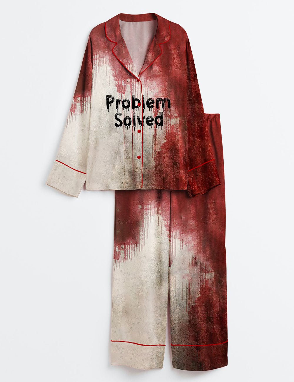 Women’s Problem Solved Bloody Horror Halloween Long Sleeve Satin Pajama Set