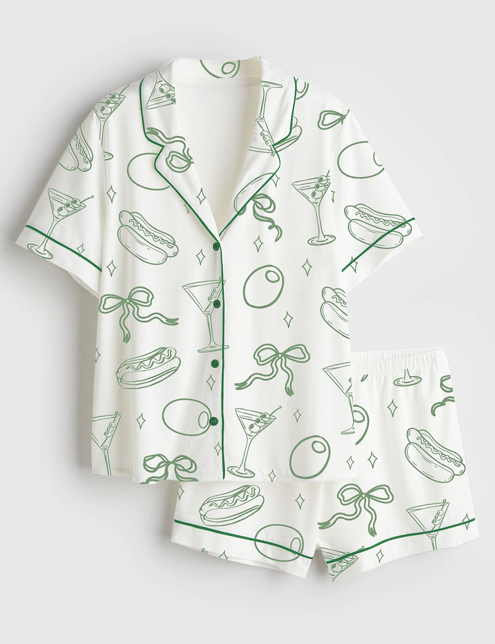 Women’s Martinis And Weenies Bachelorette Tinis & Weenies Design Hot Dog Birthday Theme Dirty Martini Short Sleeve Satin Pajama Set