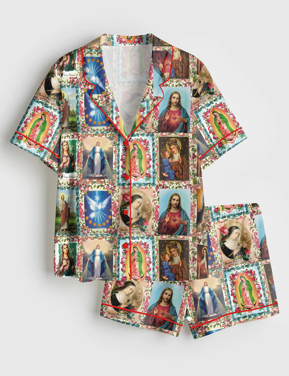 Women’s Catholic Saints Jesus Faith God Short Sleeve Satin Pajama Set