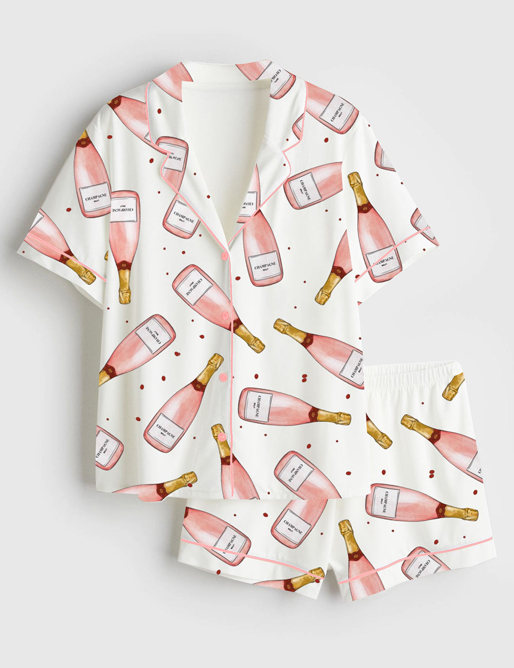 Women’s Pink Champagne Short Sleeve Satin Pajama Set