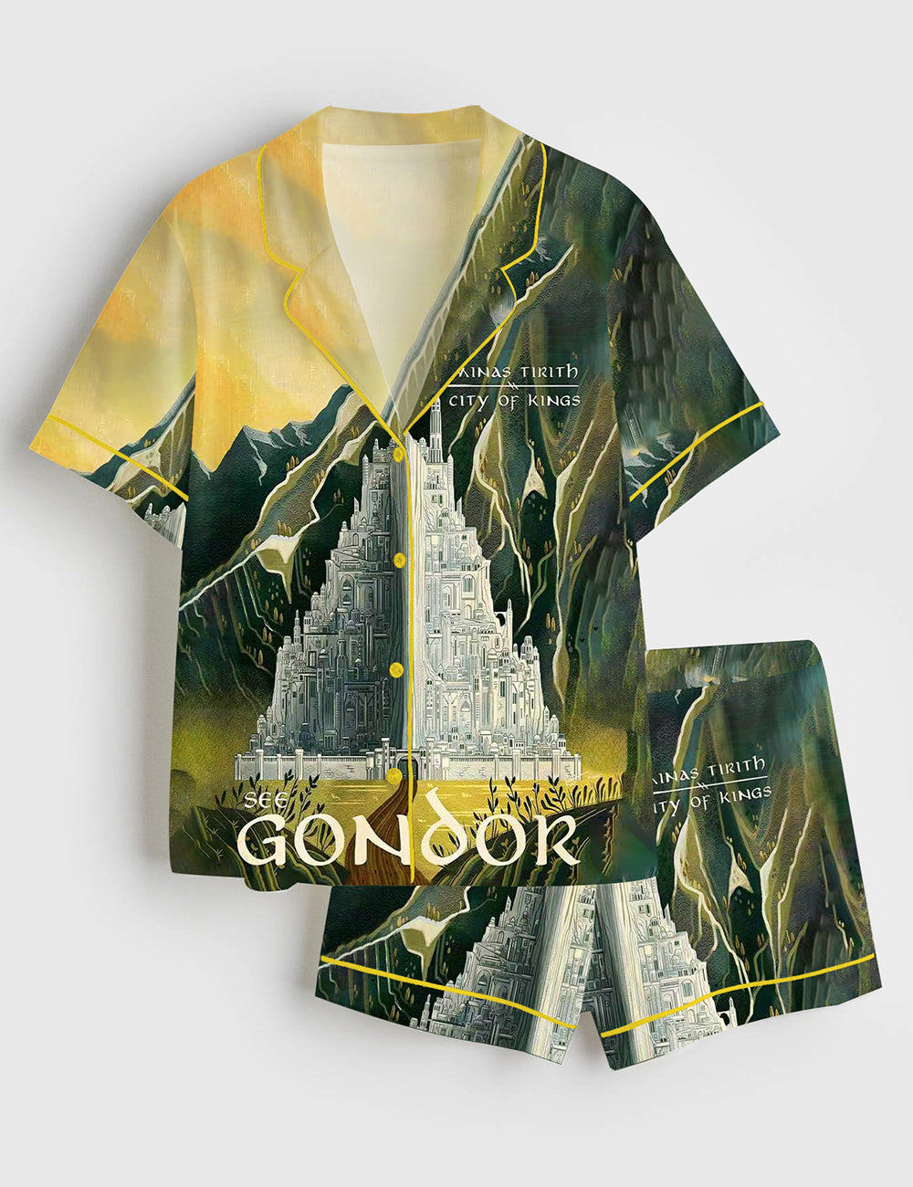 Women’s Lord Of The Rings Gondor MInas Tirith Travel Short Sleeve Satin Pajama Set