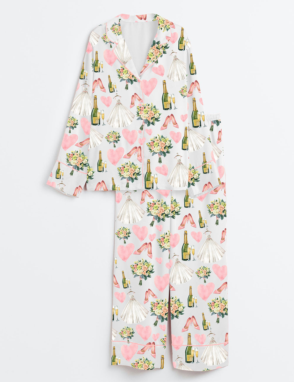 Women’s Bride Wedding Champagne Long Sleeve Satin Pajama Set