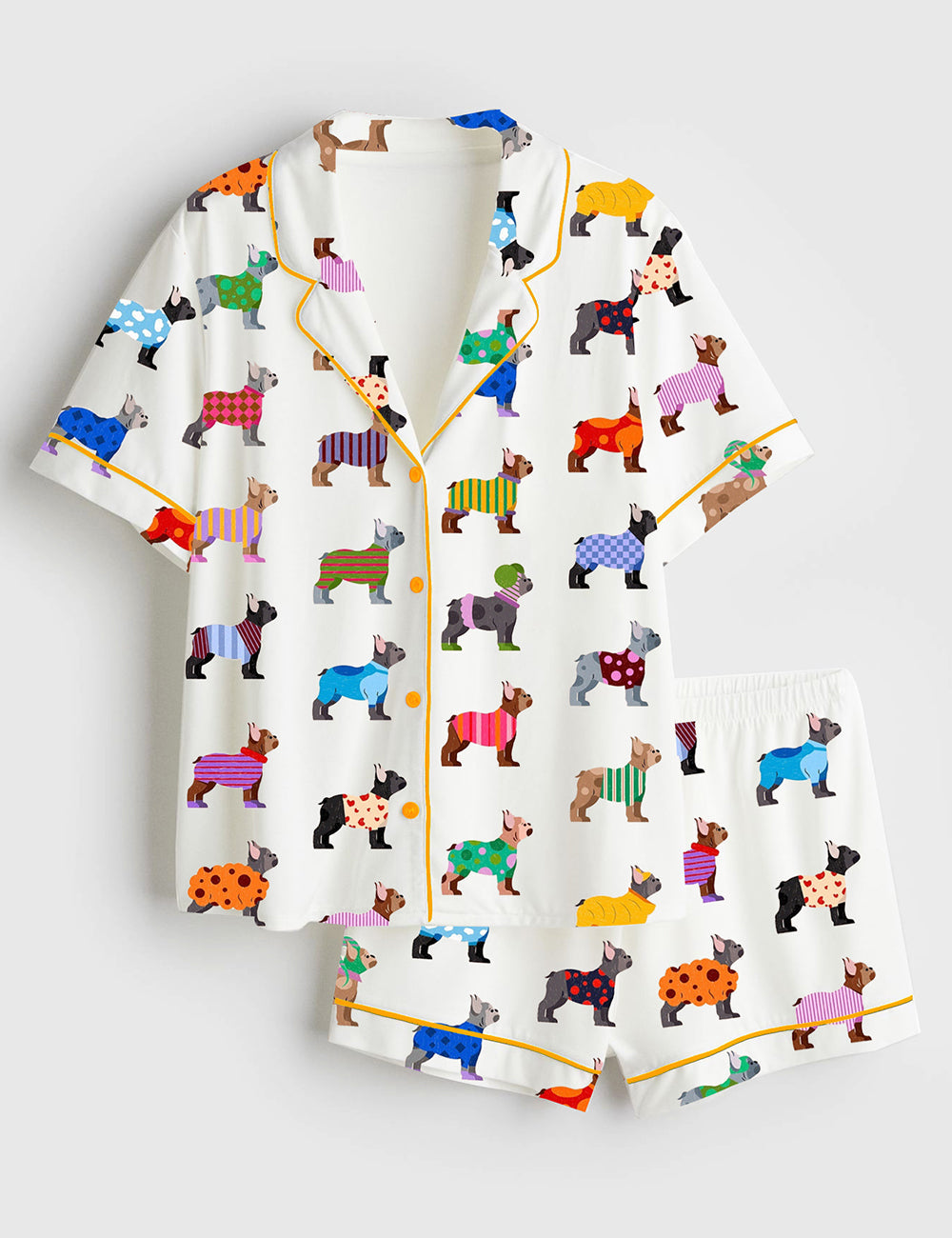 Women's French Bulldog Love Short Sleeve Satin Pajama Set