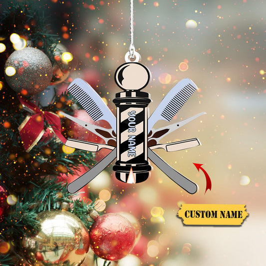 Barber Logo Custom Shaped Ornament, Christmas Gift For Barber, Barber Shop Ornament_Style 2_Pack 1 1 2 2, Ornament Decoration, Ornament Christmas