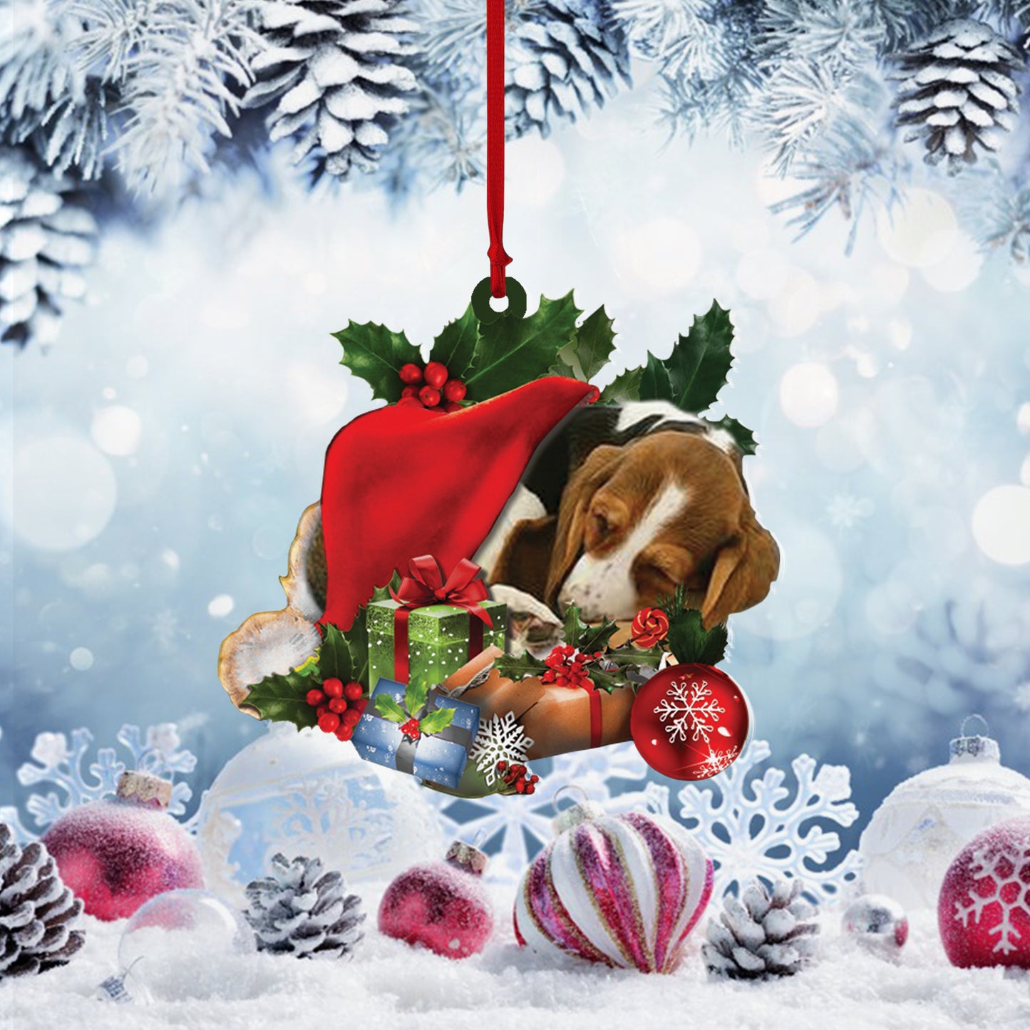 Basset Hound-Sleeping In Hat Two Sides Ornament Dog Sleeping Ornament, Ornament Decoration, Ornament Christmas - TeeZworldVN
