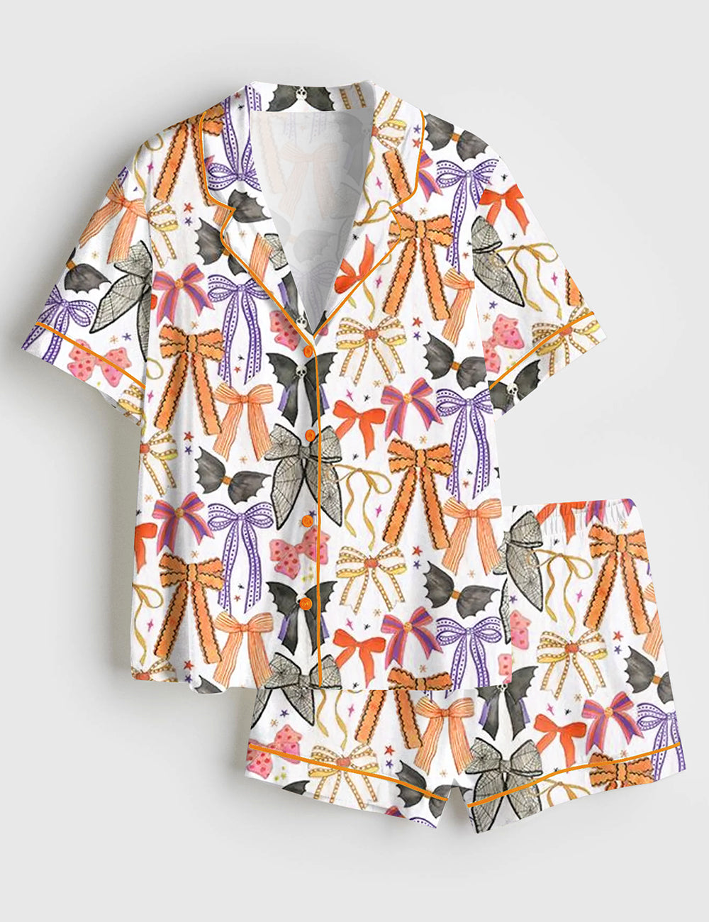 Women’s Halloween Bows Spooky Season Short Sleeve Satin Pajama Set