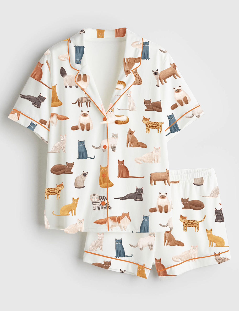 Women’s Cat Breeds Short Sleeve Satin Pajama Set
