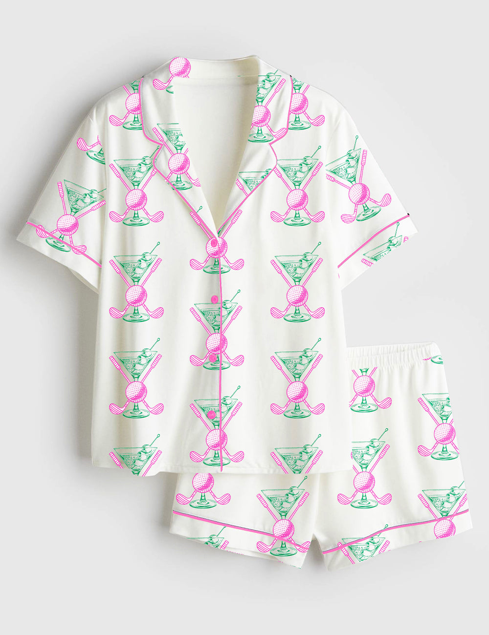 Women’s Golf Cocktail Club Summer Design Short Sleeve Satin Pajama Set