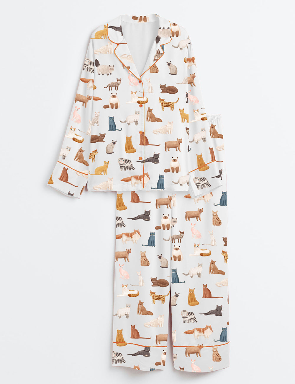 Women’s Cat Breeds Long Sleeve Satin Pajama Set