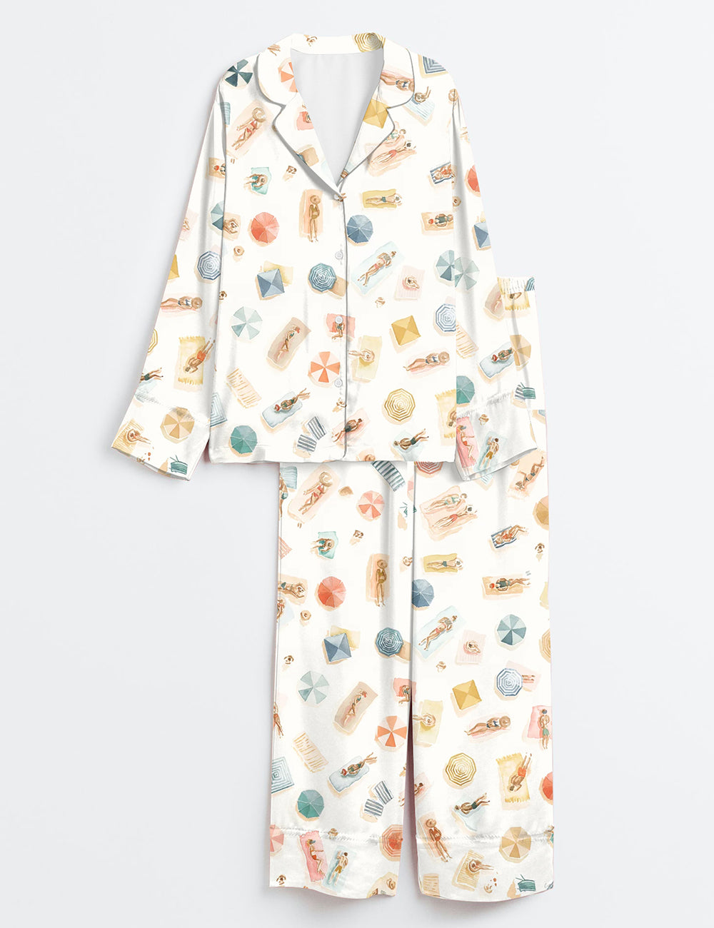 Women’s Summer Beach Travel Long Sleeve Satin Pajama Set