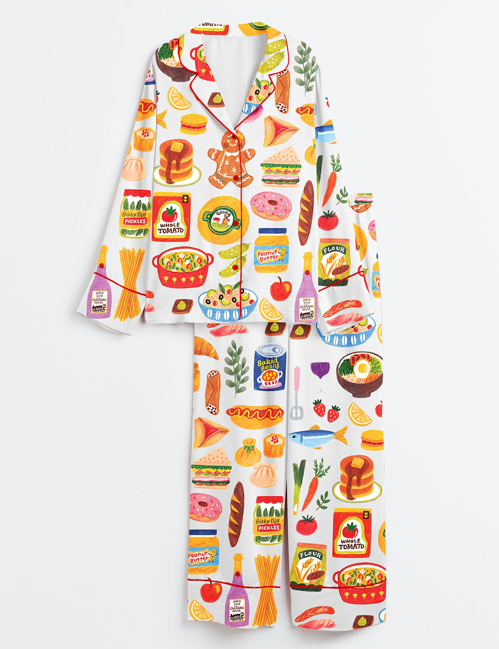 Women’s Christmas Pickle Hot Dog Ramen Dessert Salad Sauce Sushi Champagne Donut Long Sleeve Satin Pajama Set