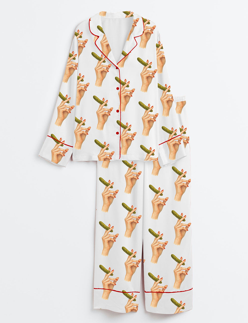 Women’s Pickle Lovers Long Sleeve Satin Pajama Set