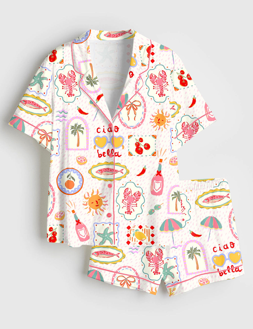 Women’s Summer In Italy Ciao Bella Short Sleeve Satin Pajama Set