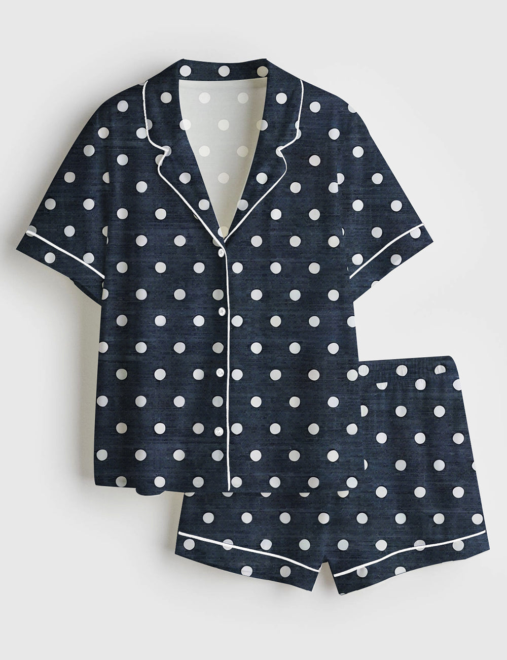 Women’s Navy Blue Polkadot Short Sleeve Satin Pajama Set