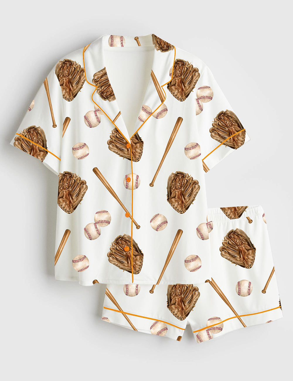 Women’s Baseball Glove And Ball Short Sleeve Satin Pajama Set