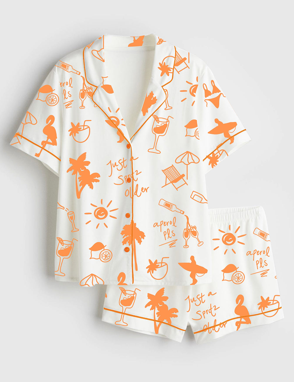 Women’s Aperol Spritz Summer Beach Short Sleeve Satin Pajama Set