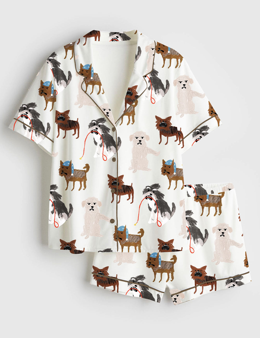 Women’s Vicious Puppy Dogs Lover Short Sleeve Satin Pajama Set